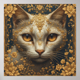 Majestätische Katze mit aufwendigen floralen golde Poster