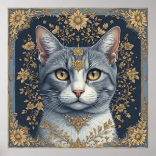 Majestätische Katze mit aufwendigen floralen golde Poster