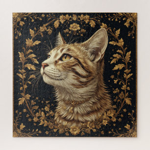 Majestätische Katze mit aufwendigen floralen golde Puzzle