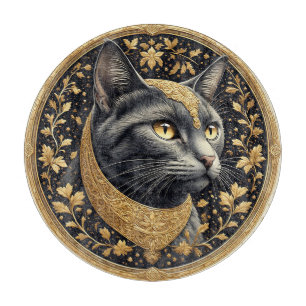 Majestätische Katze mit aufwendigen floralen golde Schneidebrett