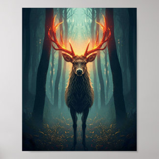 Majestätische leuchtende Hirsch-Wandkunst – Mystis Poster