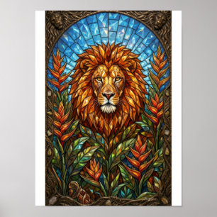 Majestätische Löwen-Juwelen-Glasmalerei-Tierkunst Poster