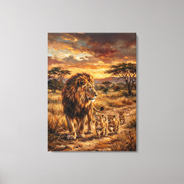 Majestätische Löwenfamilie – Golden Savannah Kunst Leinwanddruck