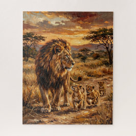 Majestätische Löwenfamilie – Golden Savannah Kunst Puzzle