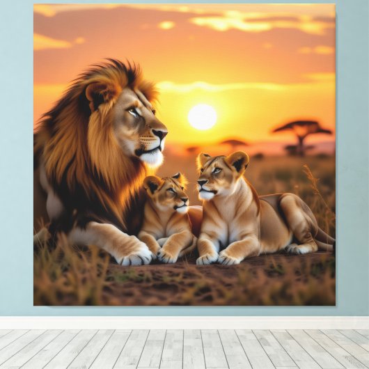 Majestätische Löwenfamilie Leinwanddruck (Insitu (Holzboden))