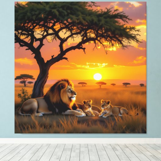 Majestätische Löwenfamilie  Leinwanddruck (Insitu (Holzboden))