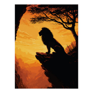 Majestätische Löwensilhouette Sonnenuntergang Klip Poster