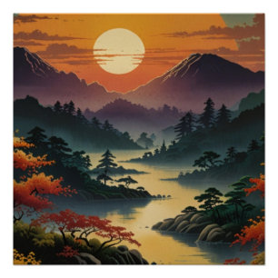 Majestätische Mount Fuji Landschaft Wandkunst Poster