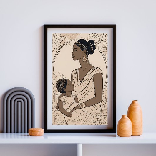 Majestätische Mutter- und Tochter-Linienkunst Poster