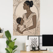 Majestätische Mutter- und Tochter-Linienkunst Poster (Heimbüro)