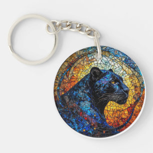 Majestätische Panther-Buntglas-Kunst Schlüsselanhänger
