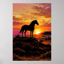 Majestätische Pferdesilhouette bei Sonnenuntergang