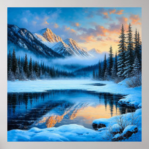 Majestätische schneebedeckte Berge spiegeln sich Poster