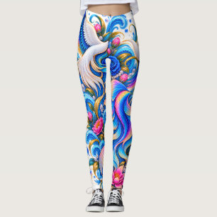 Majestätische Schwan- und Lotus-Kunst-Leggings Leggings