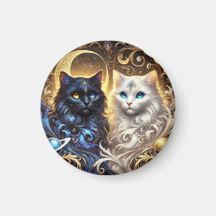 Majestätische Schwarz-Weiß-Katzen Magnet