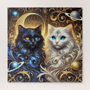 Majestätische Schwarz-Weiß-Katzen Puzzle