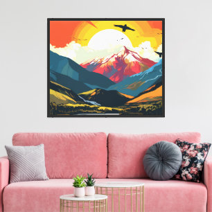 Majestätische Sonnenuntergangsberge Lebendige Oran Leinwanddruck