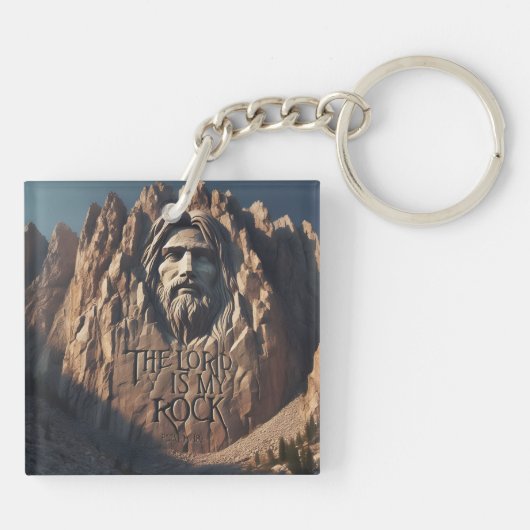 Majestätische Statue Jesu: Der Herr ist mein Felse Schlüsselanhänger (Rückseite)
