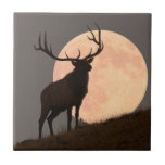 Majestätische Stier-Elch-und Vollmond-Aufstieg Fliese<br><div class="desc">Stier-Elche silhouettiert gegen einen Vollmond-Aufstieg</div>