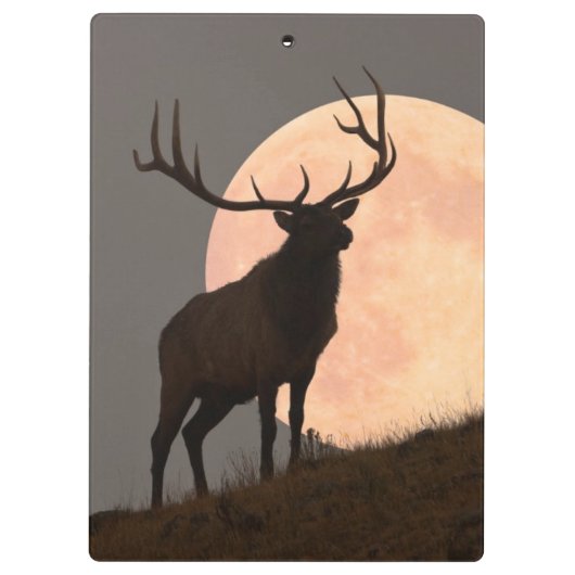 Majestätische Stier-Elch-und Vollmond-Aufstieg Klemmbrett (Rückseite)