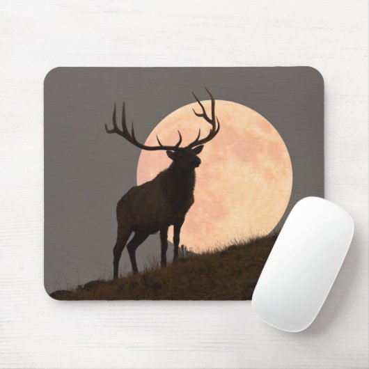 Majestätische Stier-Elch-und Vollmond-Aufstieg Mousepad (Mit Mouse)