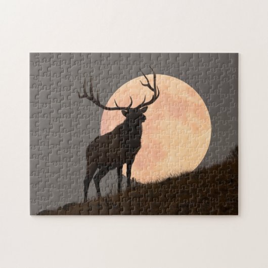 Majestätische Stier-Elch-und Vollmond-Aufstieg Puzzle (Horizontal)
