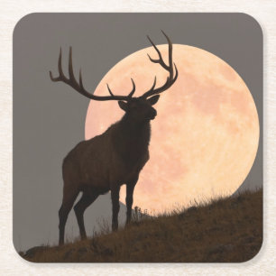 Majestätische Stier-Elch-und Vollmond-Aufstieg Rechteckiger Pappuntersetzer