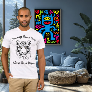 Majestätische Tiger-Linienkunst  - Mut geht tief T-Shirt