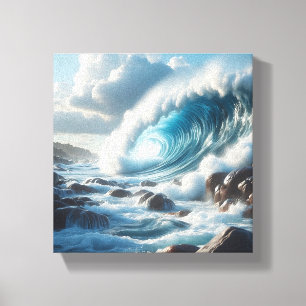Majestätische türkisblaue Meereswelle, die gegen  Leinwanddruck