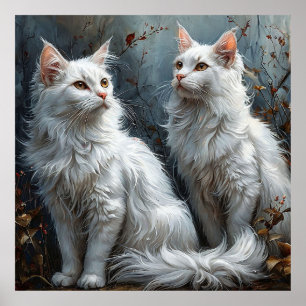 Majestätische weiße Katzen sitzen elegant in einer Poster