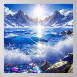 Majestätische Winterlandschaft der Ozeanwellen Poster