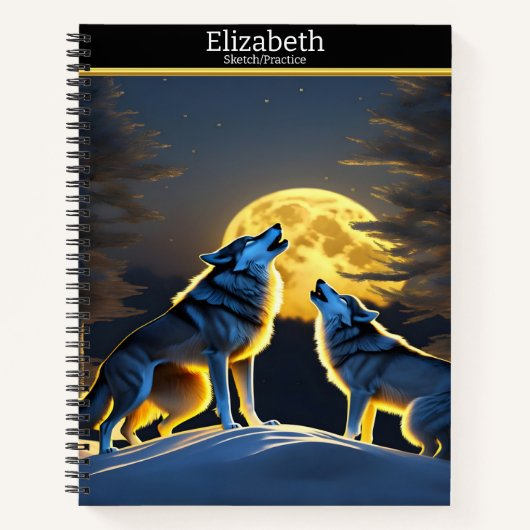 Majestätische Wölfe heulen in einer sonnigen Mondn Notizblock (Vorderseite)