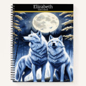 Majestätische Wölfe heulen unter einem hellen Mond Notizblock (Vorderseite)
