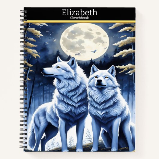 Majestätische Wölfe heulen unter einem hellen Mond Notizblock (Vorderseite)