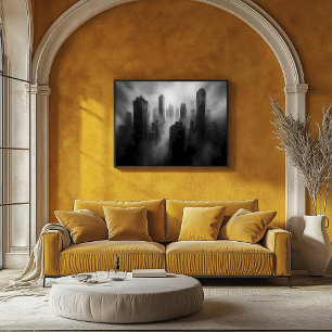 Majestätische Wolkenkratzer gehüllt in dramatische Poster