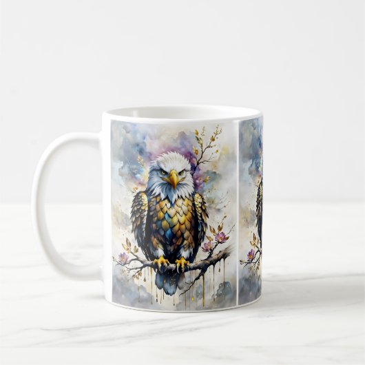 Majestätischer Adler auf goldener Blütenzweig Kaffeetasse (Links)