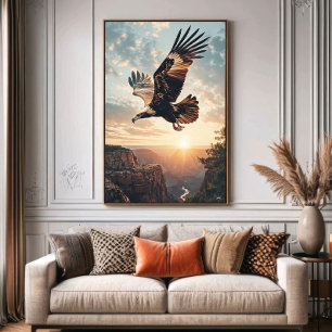 Majestätischer Adler fliegt bei Sonnenuntergang Poster