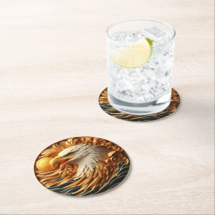 Majestätischer Adler hält einen Ball Runder Pappuntersetzer