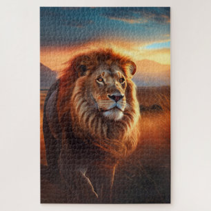 Majestätischer afrikanischer Löwe bei einem Sereng Puzzle