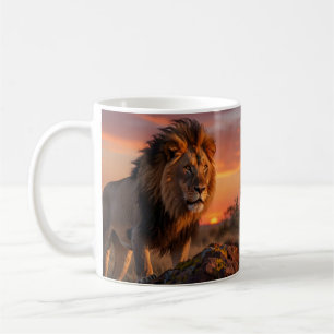 Majestätischer afrikanischer Löwe bei Sonnenunterg Kaffeetasse