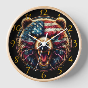 Majestätischer Bär mit amerikanischer Flagge Uhr