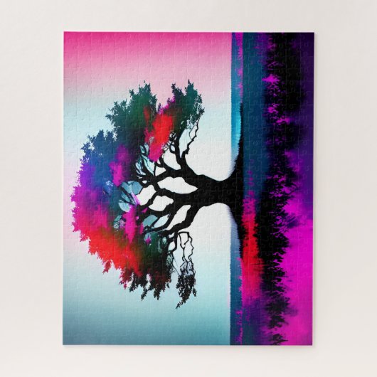 Majestätischer Baum in üppig grünem Feld Puzzle (Vertikal)