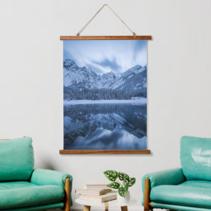 Majestätischer Berg Mangart Reflektion Fuskersee Wandteppich Mit Holzrahmen
