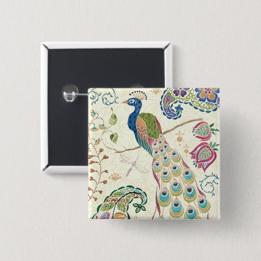 Majestätischer blauer Pfau Button (Vorne & Hinten)