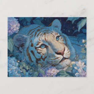 Majestätischer blauer Tiger im Hortensien-Garten Postkarte