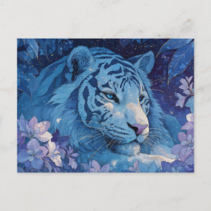 Majestätischer blauer Tiger im lila Blumen Garten Postkarte