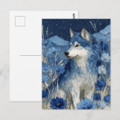 Majestätischer blauer Wolf im Sternenblütengarten Postkarte (Vorne/Hinten)