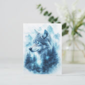 Majestätischer blauer Wolf und Winterberg Postkarte (Stehend Vorderseite)