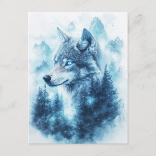 Majestätischer blauer Wolf und Winterberg Postkarte (Vorderseite)