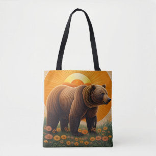 Majestätischer Braunbär steht auf einem Feld Tasche